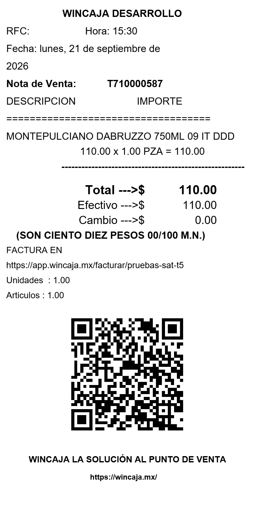 Ticket de ejemplo con la línea “FACTURA EN https://app.wincaja.mx/facturar/…” marcada